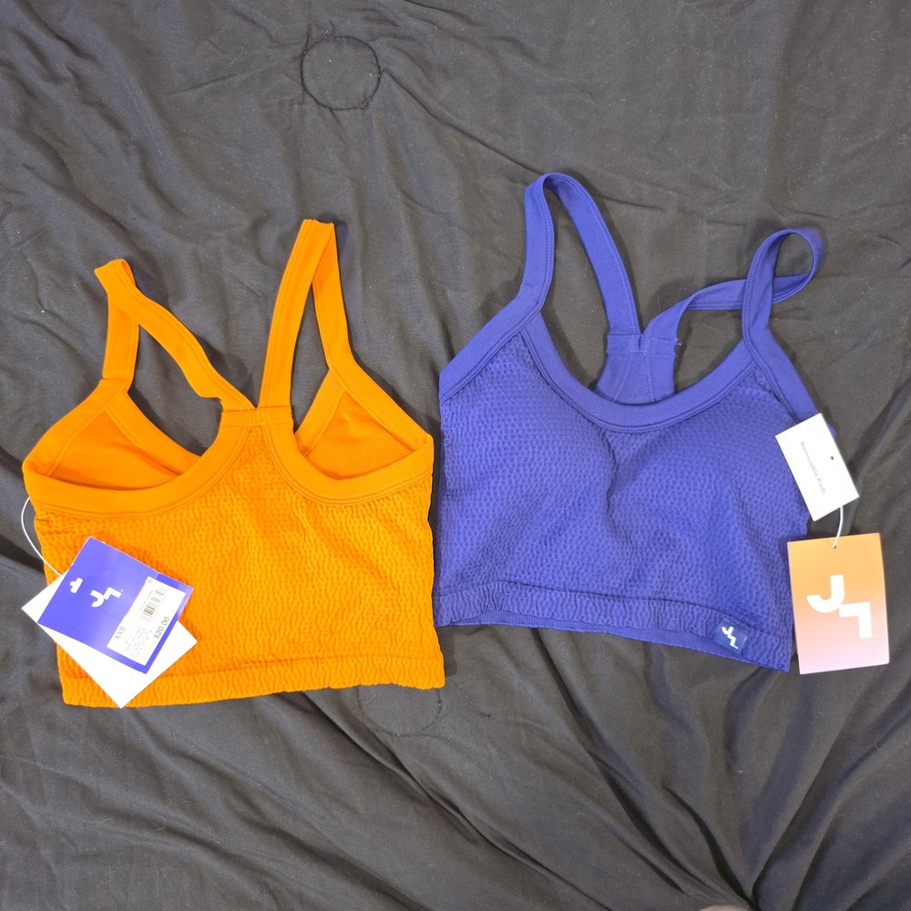 JoyLab Sports Bra Women XXS Blue Orange NWT Textured Seamless Racerback 2 Pack